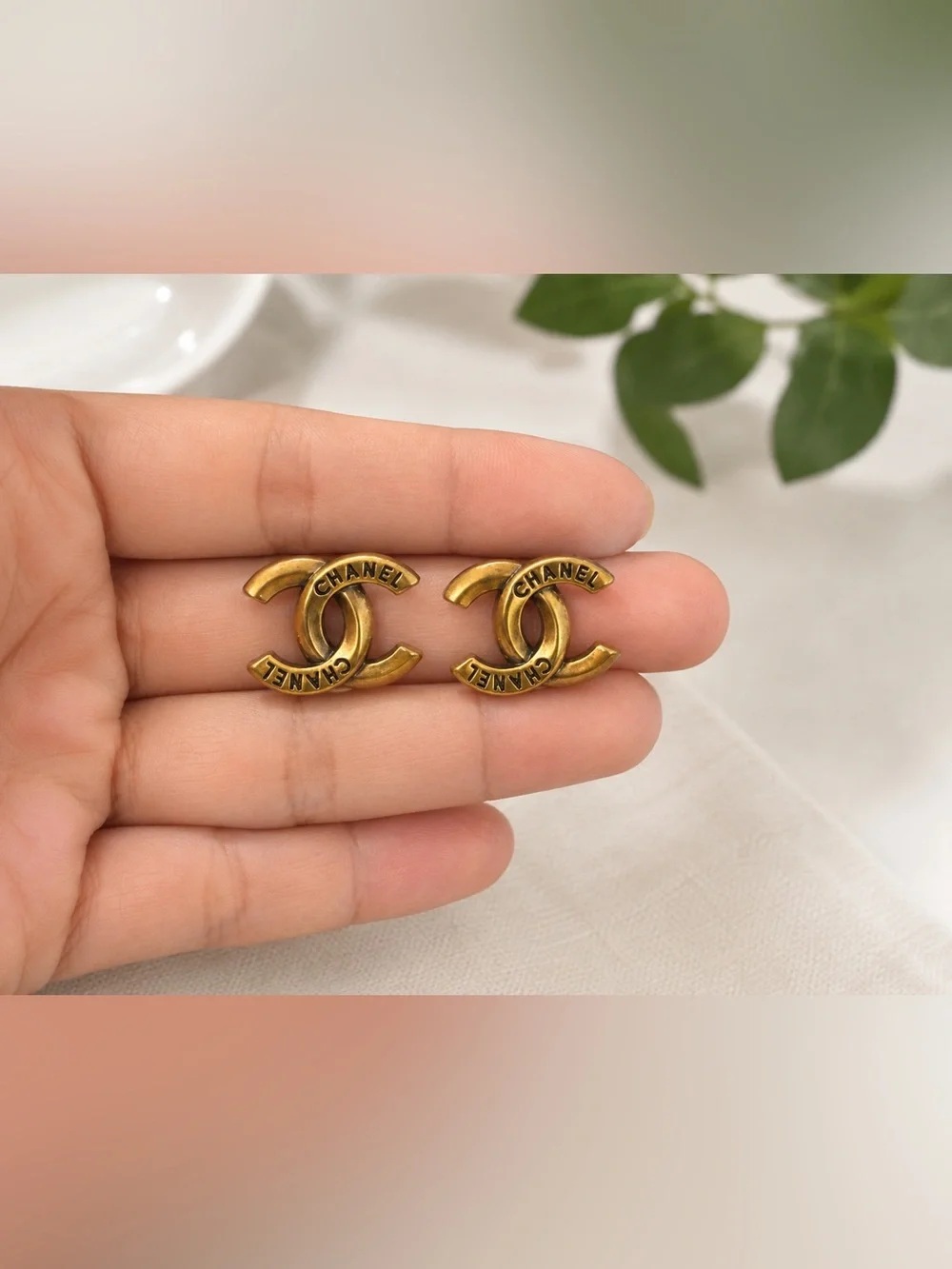 Vintage Gold-Tone Logo Style Stud Earrings – Classic Designer-Inspired Statement